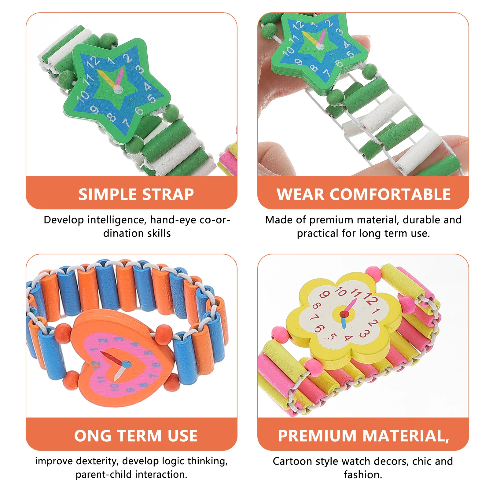 6Pcs 어린이 시계 밴드 나무 만화 스타일 미니 시계 장식 논리 손 눈 조정 개발 크리스마스 생일 선물