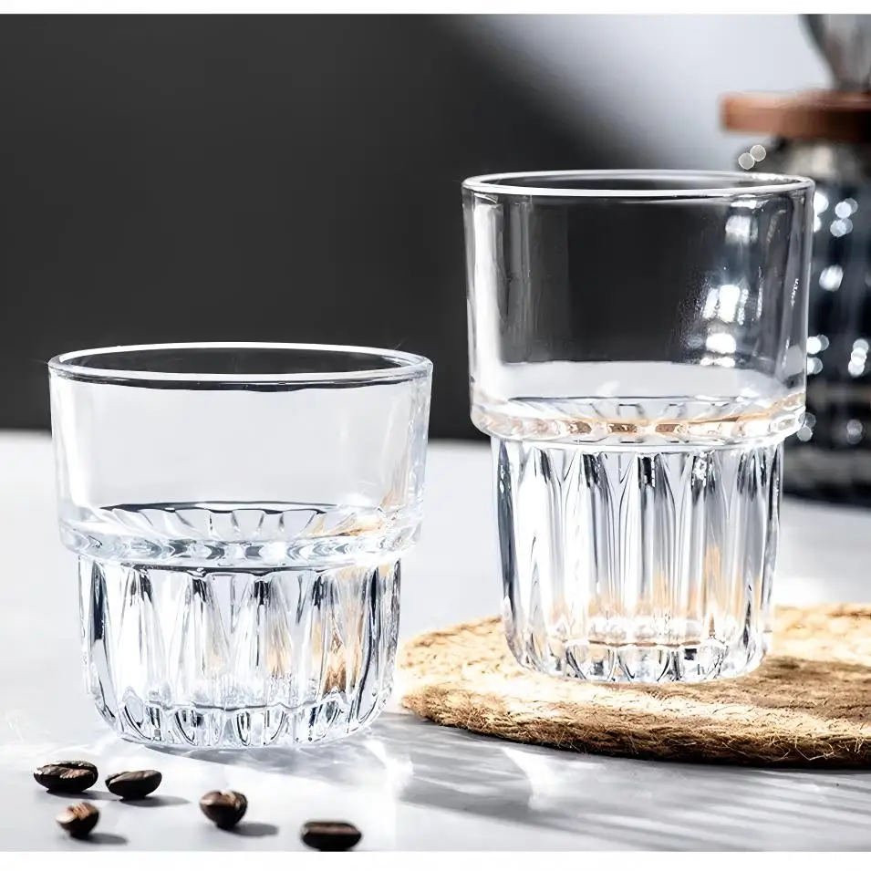 بيج هوم 280 مل/380 مل أكواب زجاجية قابلة للتكديس خالية من الرصاص (طويلة وقصيرة)