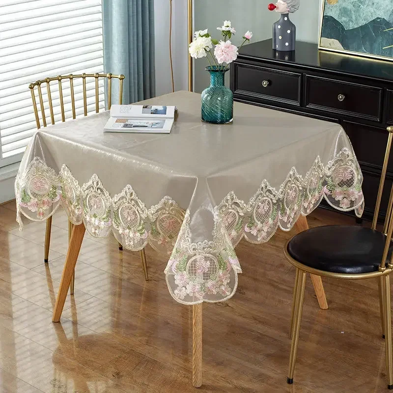 Oil Resistant PU Square Tablecloth Waterproof Washable Rectangular Household High-end Tea Table Tablecloth Lace Side Table Mat