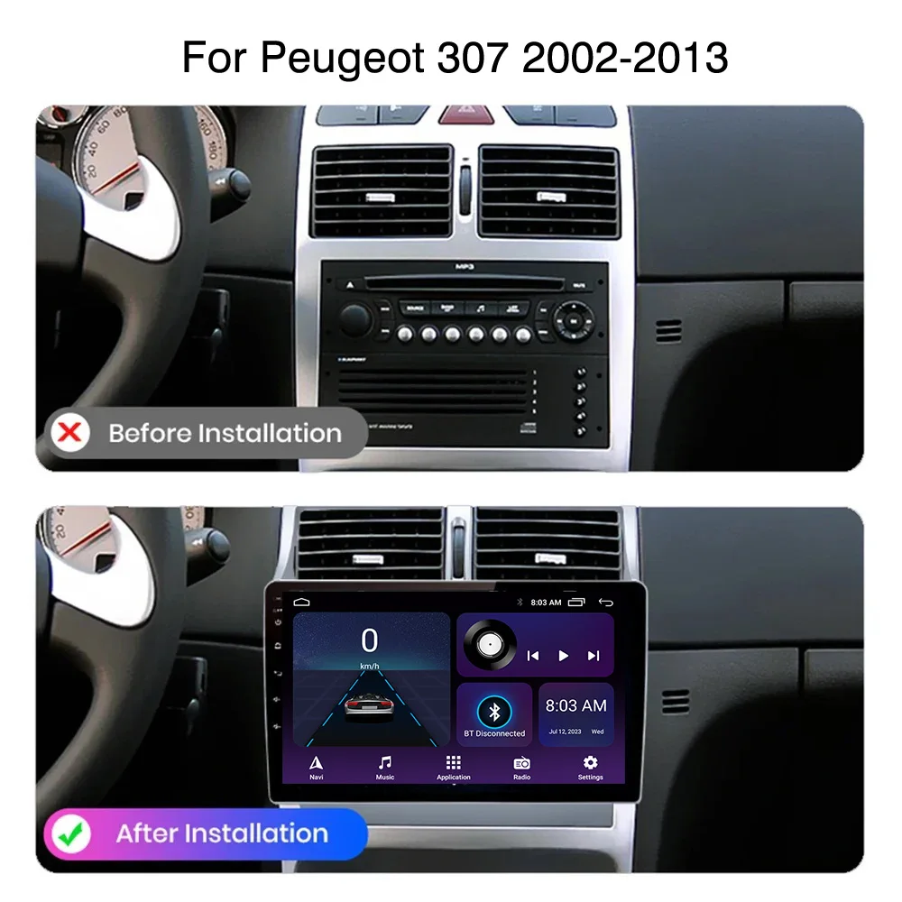 2DIN Android 13 radio For Peugeot 307 307CC 307SW 2002 2003 2004-2013 Car stereo Multimedia Player Carplay Auto GPS Navigation