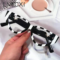 LNFCXI-Gafas de Zebra Cat Eye para mujer, anteojos para miopía con luz azul, redondos y pequeños, de marca de lujo, para ordenador, 2022