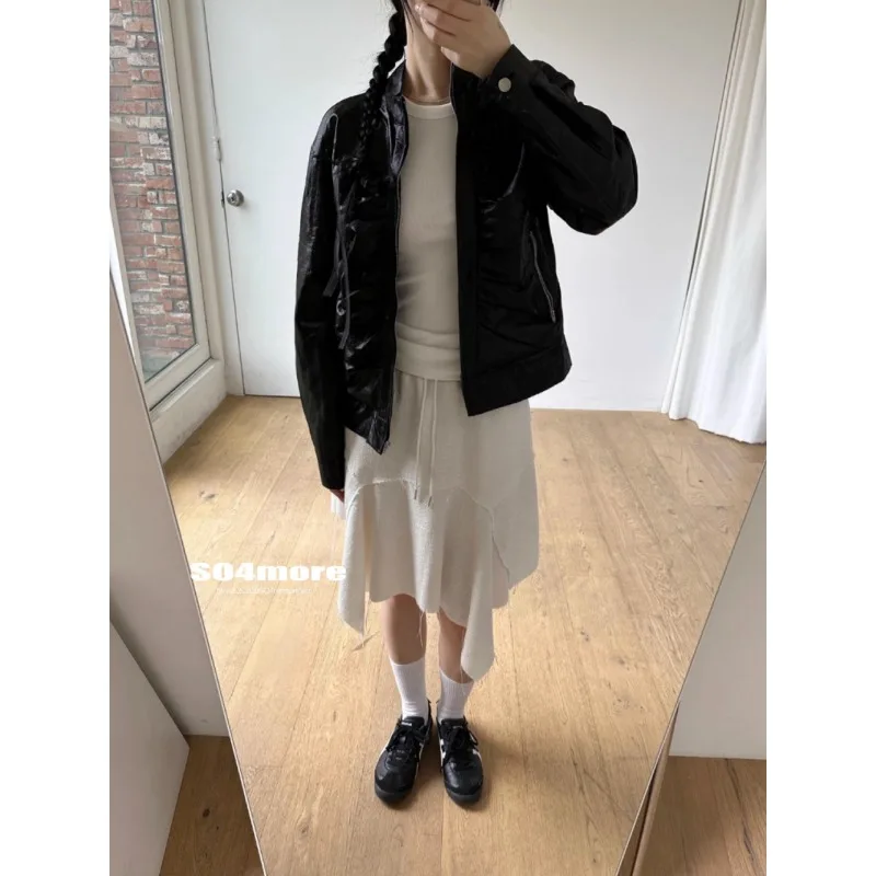 Korean Retro Irregular Loose Casual A-line Skirt Women 2024 Spring New High Waist Solid Color All Match Tassel Knee-length Skirt