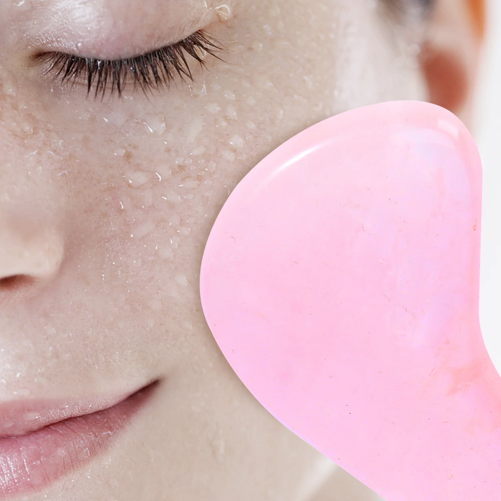 

Скребковая доска из натурального розового хрусталя и нефрита, удобная форма, инструмент для лица и глаз Гуа Ша, нефритовая скребковая доска