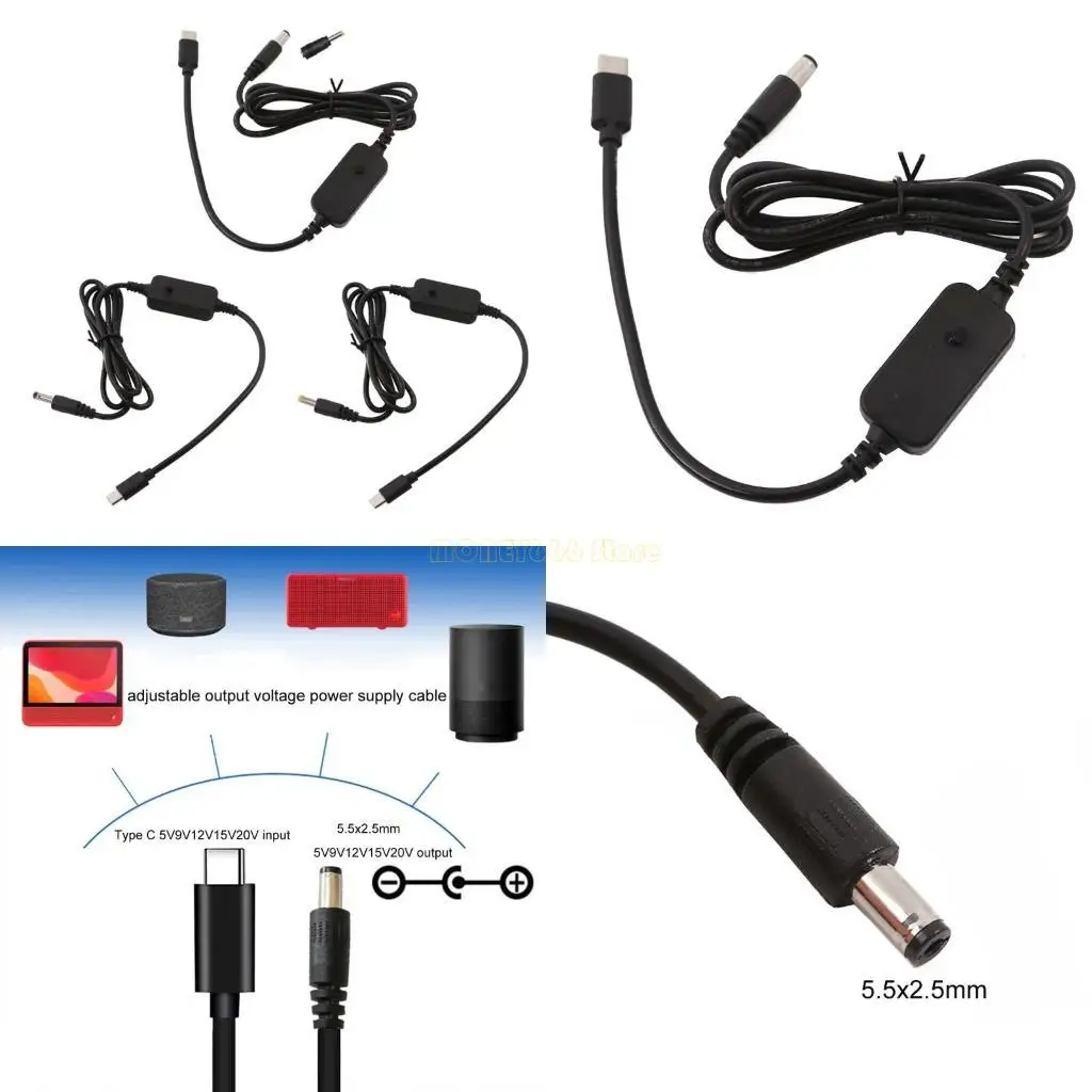 F62C USB C Type C to 4.0x1.7mm 5V 9V 12V 15V 20V PD Power Cable Adjust Voltages