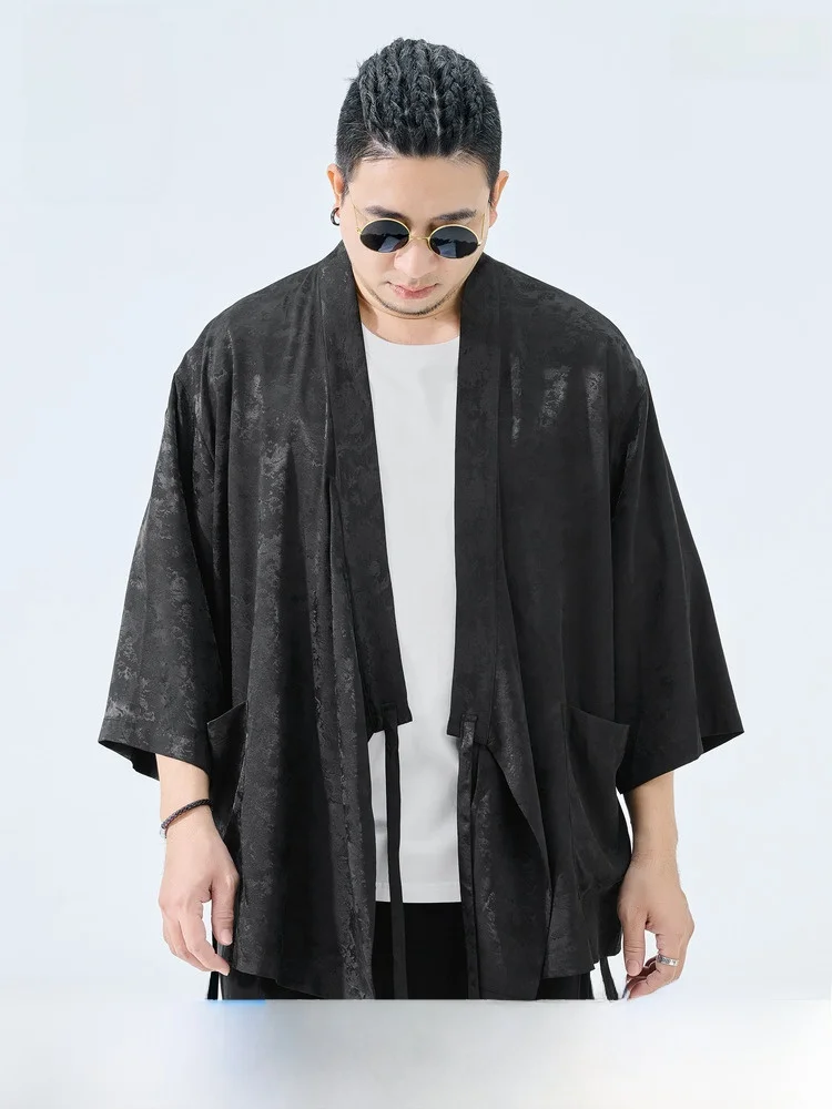 

Loose Fit f-Made Chinese Sle Men's Cardigan Summer New Arrival Seven-Quarter Sve Knitted Outerwear Trendy Dao Pao Jaet
