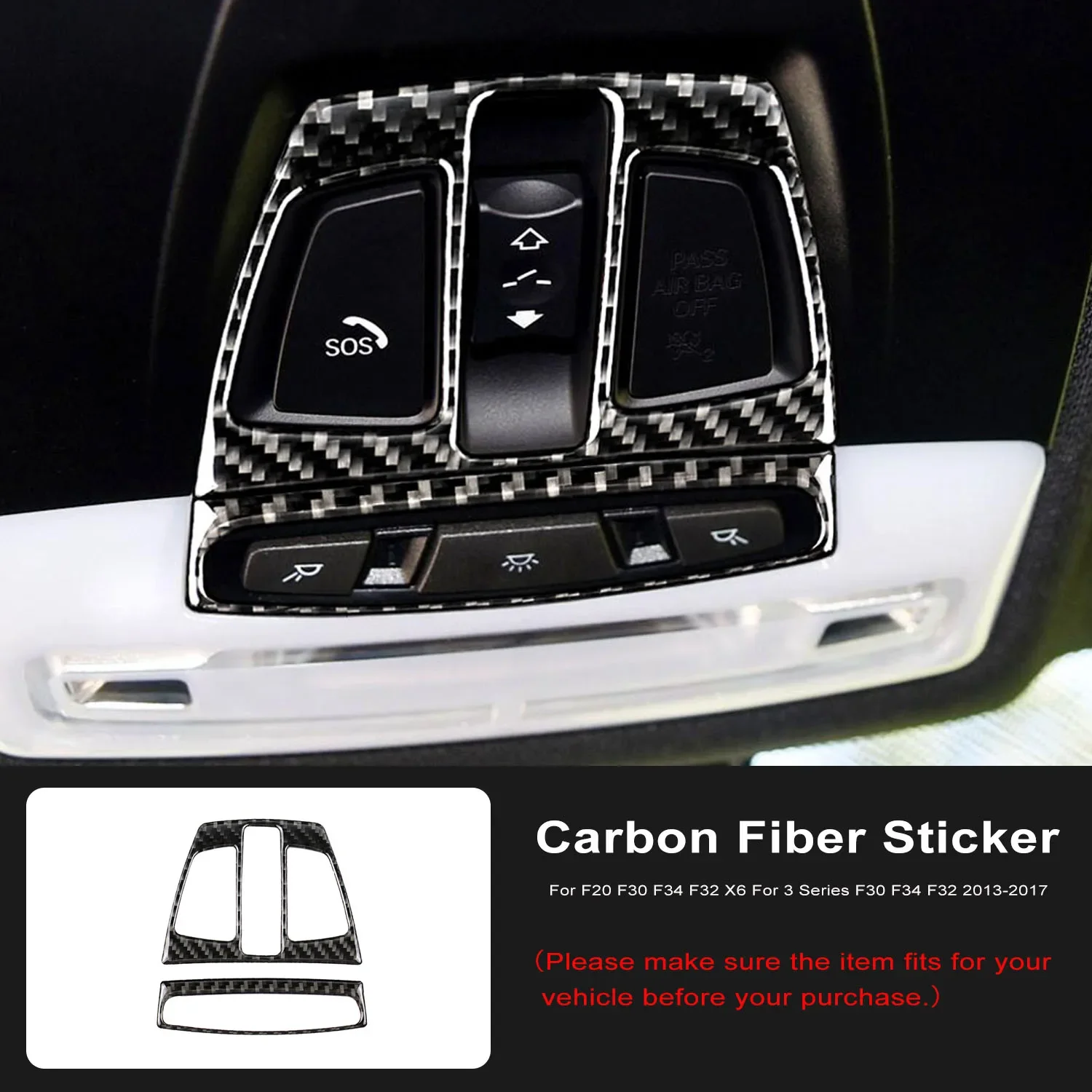 

For F20 F30 F34 F32 X6 For 3 Series F30 F34 F32 2013-2017 Carbon Fiber Reading Light Panel Frame Trim Cover