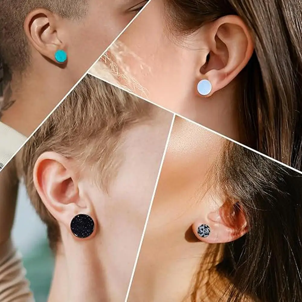 1/6Pairs Hybrid Stone Earplug Tunnel Body Perforation Set Saddle Plugs for Stretched Ears Double Flare Expander Piercing Jewelry