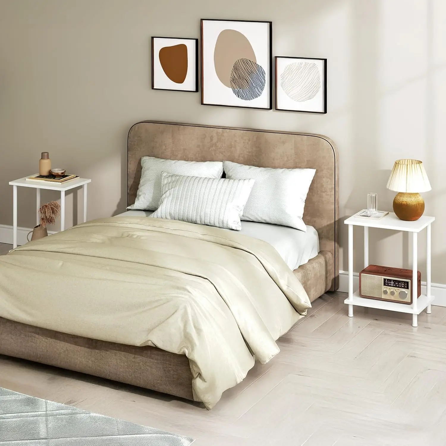End Tables Set of 2, Small Side Table, Nightstand with 2-Layer Storage Shelves, Sofa Table for Small Spaces, Living Room, Bed