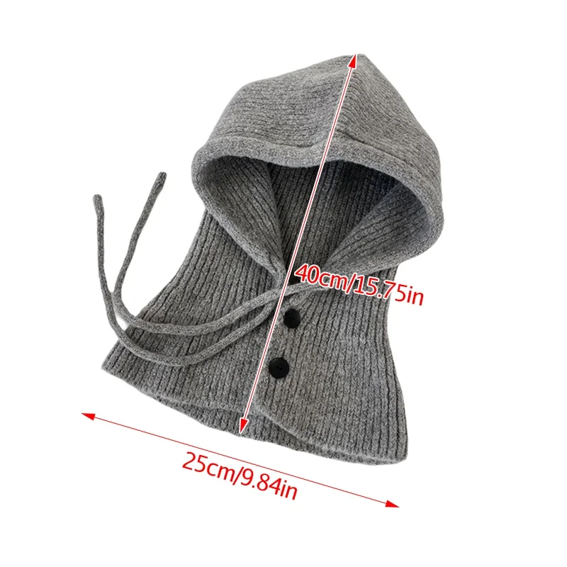 New Korea Winter Hats and Scarf Set with Botton Scarf Balaclava Hat Warm Neck Set Women Knitted Wool Pullover Hat Gothic Y2k