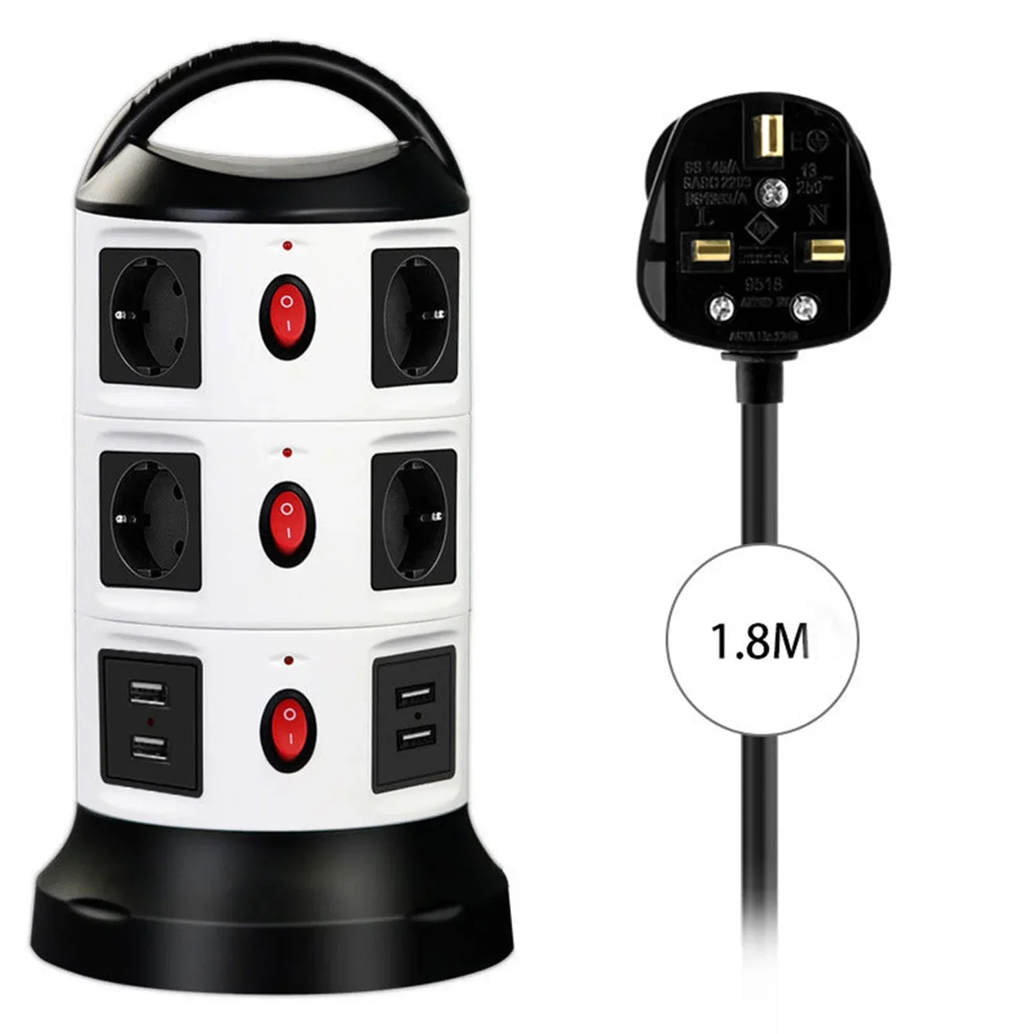 

Melery 2/3 Layers Vertical EU Plug Outlets 7/11 Sockets 2USB Tower Power Strip Surge Protector Switchable 1.8m Cable Home Office