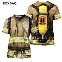3D Printed Firefighting T-Shirt For Men's  Casual Streetwear Summer Fashion O-Neck Tee Short Sleeve Boys Clothes Oversized Tops