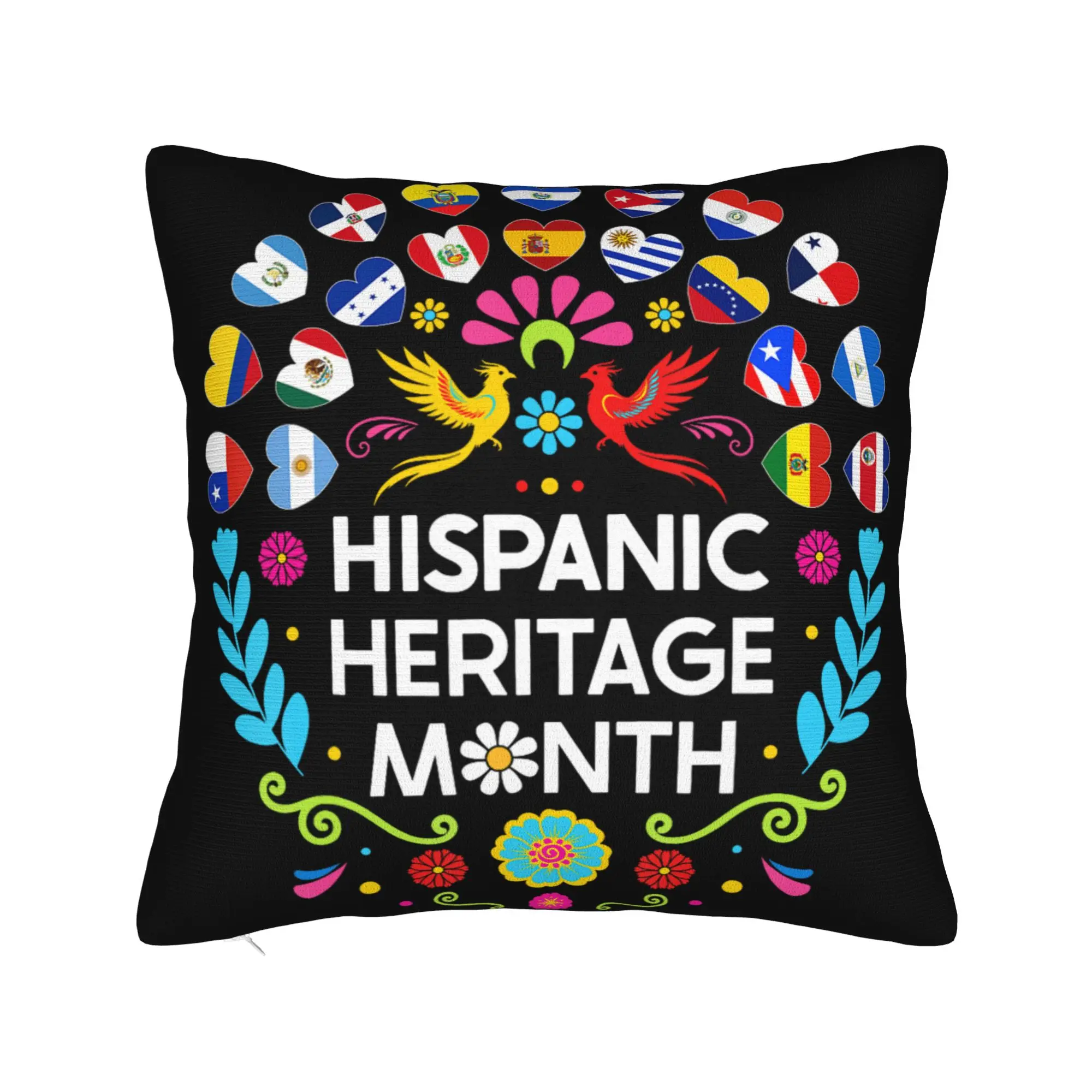 Pillow Case National Hispanic Heritage Month All Countries Flags Hearts Comfy  Pillow Cover For Sofa Home Decoration Pillowcases