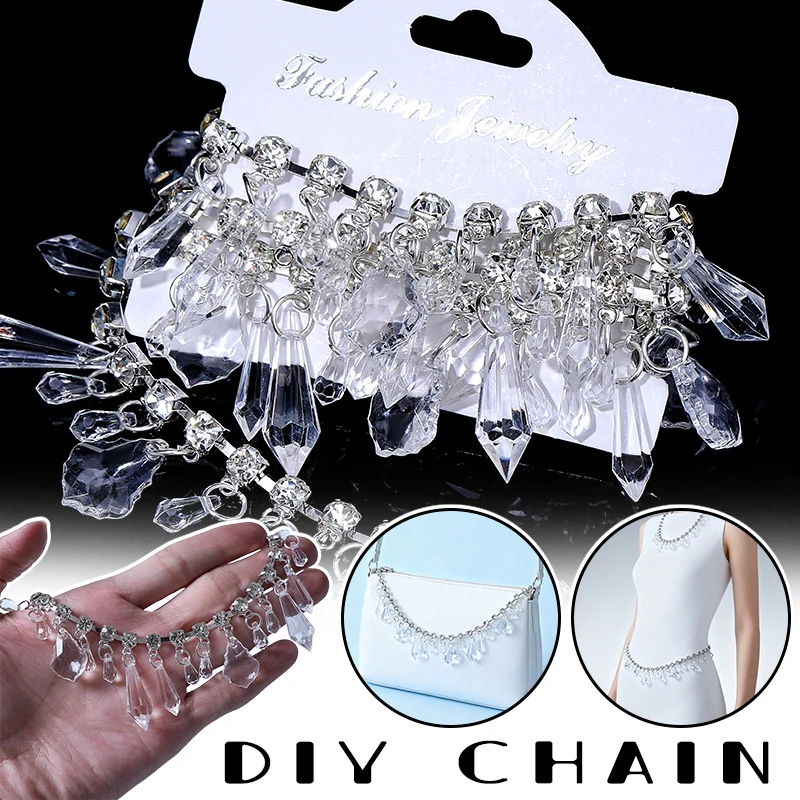 

90cm Glitter Glass Transparent Crystal Pendant Chain Sew/Glue on Chain for DIY Garment Dress Shoes Bag Decorative Craft