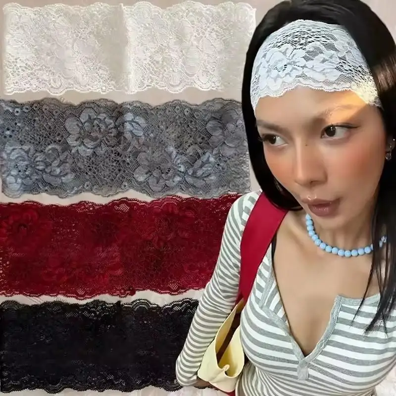 Breites Spitzenblumen-Haarband, weich, dehnbar, in verschiedenen Farben erhältlich, ideal für den täglichen Gebrauch, Yoga, Partys und zum Stylen der Haare. – Detail 5