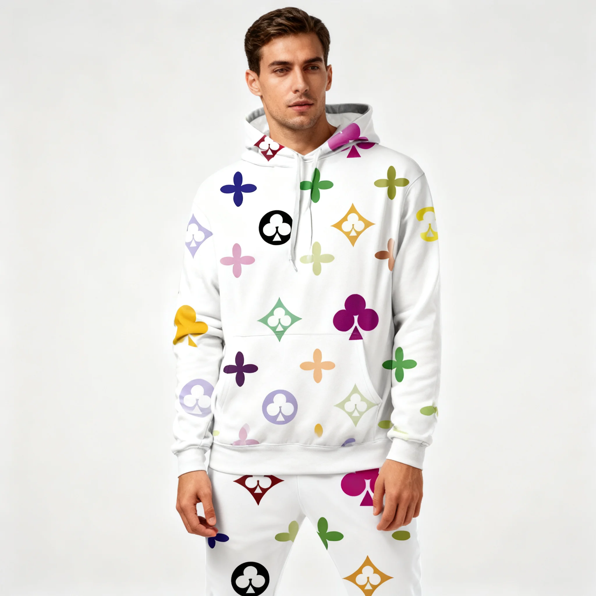 

Популярный осенне-зимний комплект с капюшоном, высококачественный модный американский уличный модный бренд 3D для взрослых, мужской топ и брюки большого размера