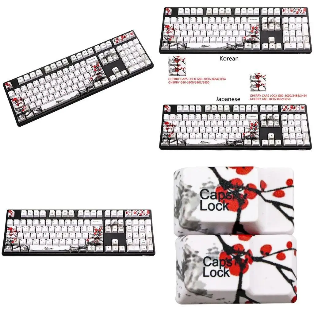 

652F Korean Japanese Plum Blossom PBT Five sides Dye-subbed 110 Keys OEM Profile Keycap for Diy Mechanical Keyboard Keycaps