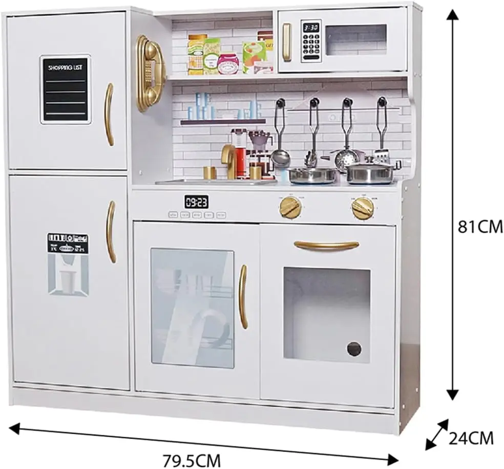 Ensemble de jouets de cuisine en bois avec lumière pour enfants, jouets de simulation pour enfants, évier, four, micro-ondes, cuisine