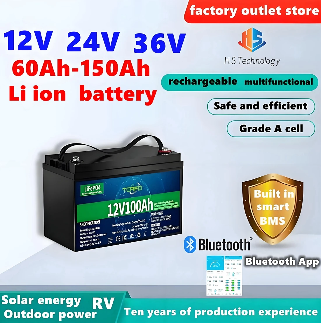 

Li ion battery 12V 24V 36V 100Ah 200Ah 150Ah 120Ah 80Ah 60Ah 250Ah Lithium Battery for Trolling fishing Boat RV Solar storage