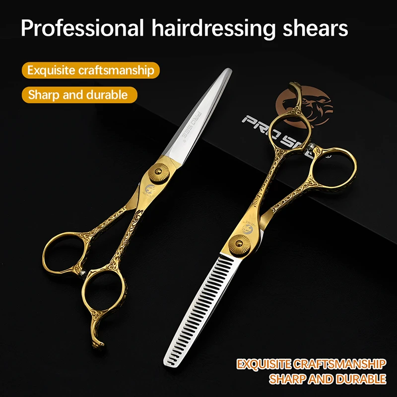 PROSEE 6 Inch Hair Cutting & Thinning Scissors VG10 Steel Gold Titanium Professional Barber Shears for Salon Hairdressing