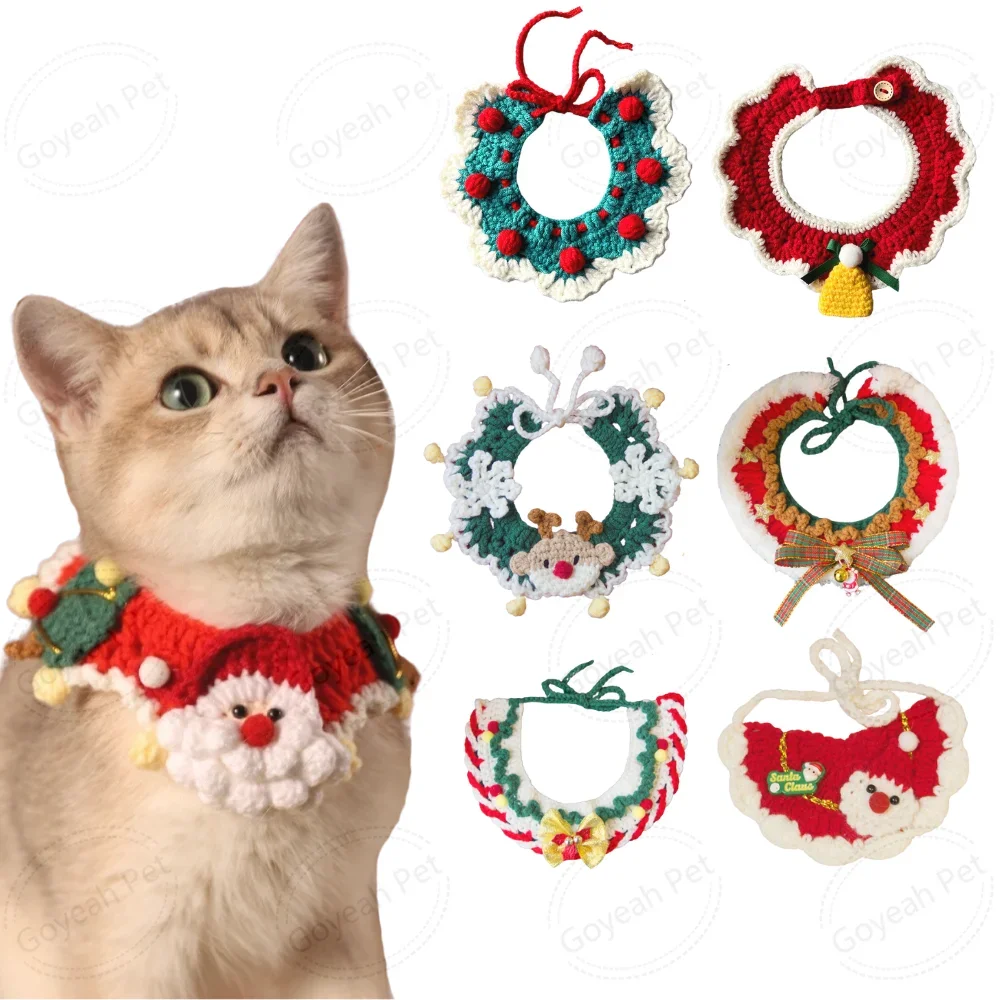 

Christmas Pet Neckwear Braided Cat Bib Santa Reindeer Winter Dog Scarfs
