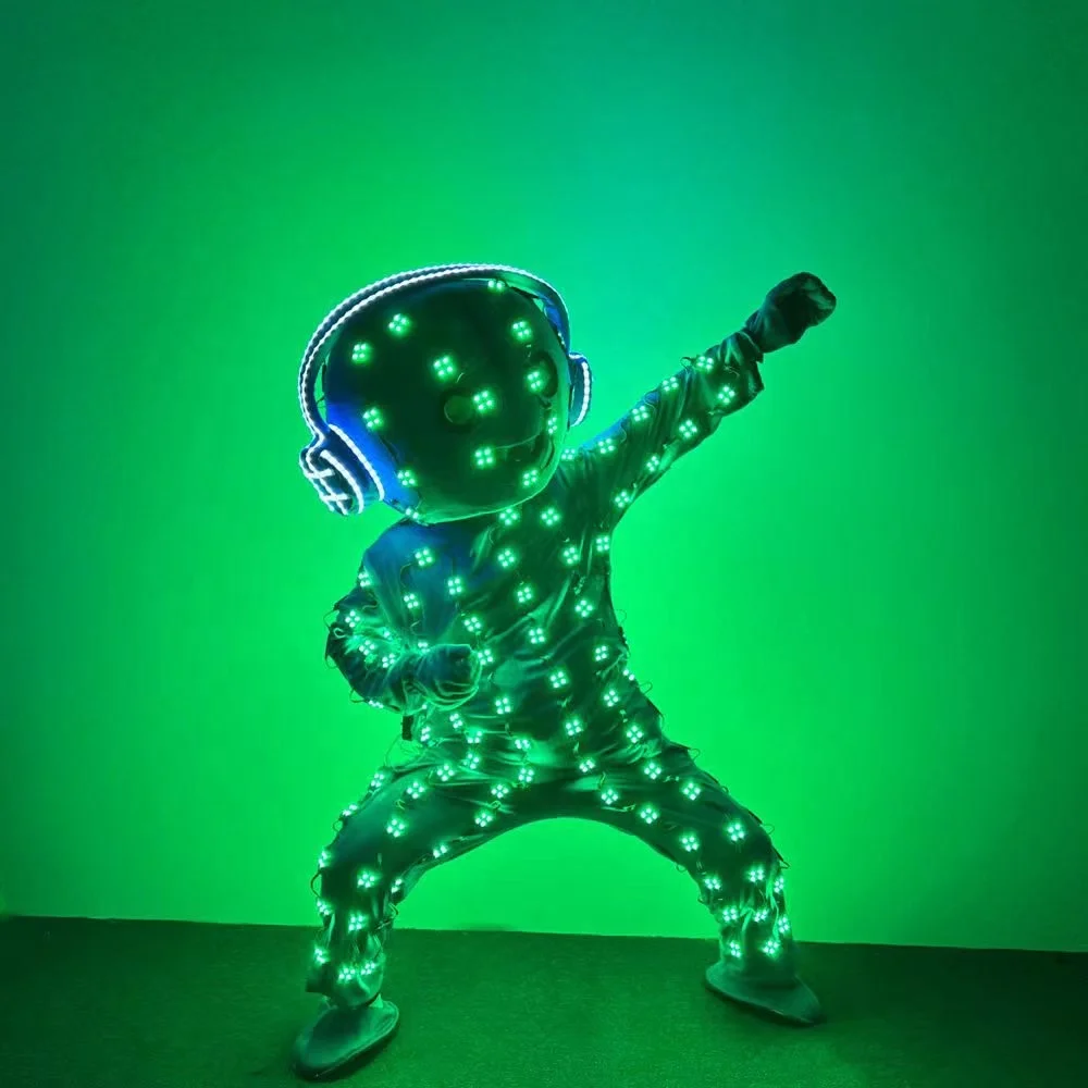 LED doll robot dancer mascot costume colorful earphones doll talent show performance DJ dance platform bar