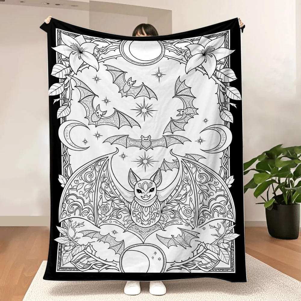 1PC Gothic bat and floral-print blanket-the graphic colours are self-graffiti, perfect for sofas, beds or loungers. It is ideal