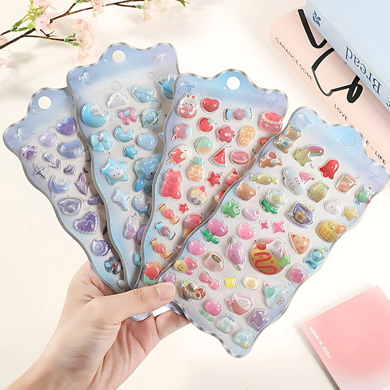 

1 Sheet Creative 3D Cartoon Relief Sticker DIY Phone Case Computer Decorations Candy Planet Bread Ocean Jelly Patch Stickers ZYF