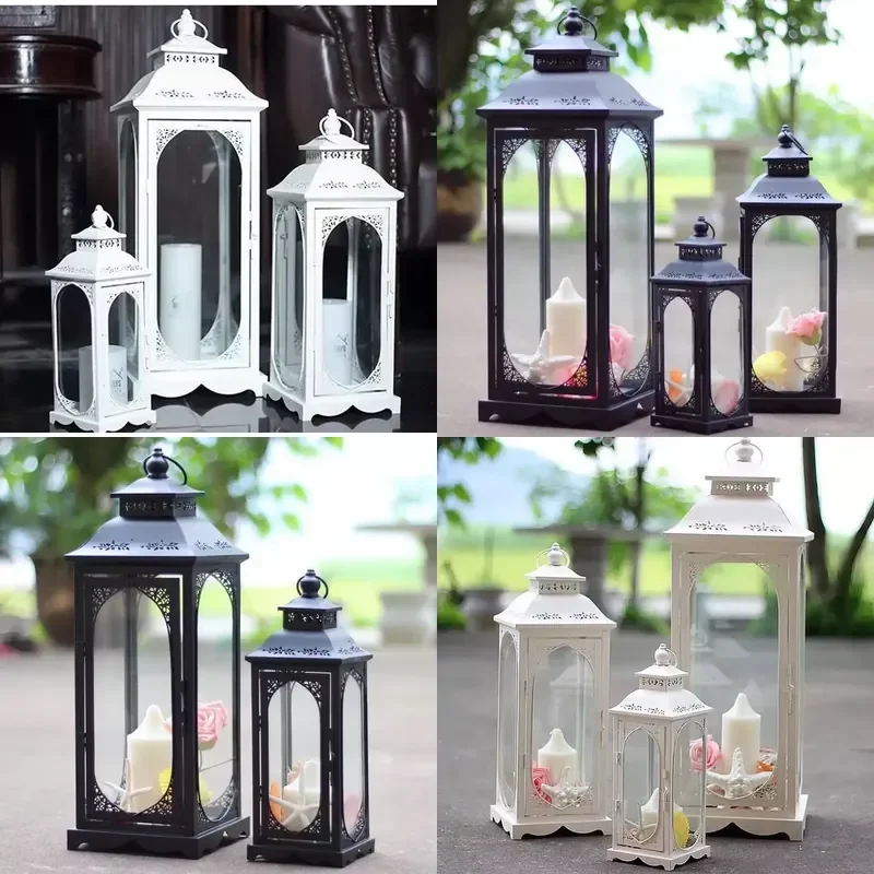 3 Piece Outdoor Metal Candle Lantern Set Gold Decorative Holder for Wedding Party Home Decoration