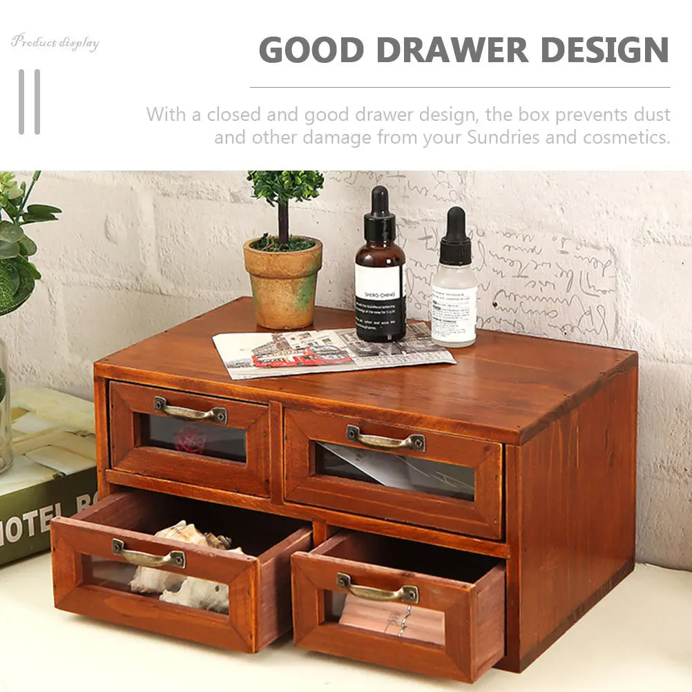 

Wooden Double Tier Drawer Box 4 Compartment Desktop Organizer for Cosmetics Jewelry Stationery Office Home Desk Storage