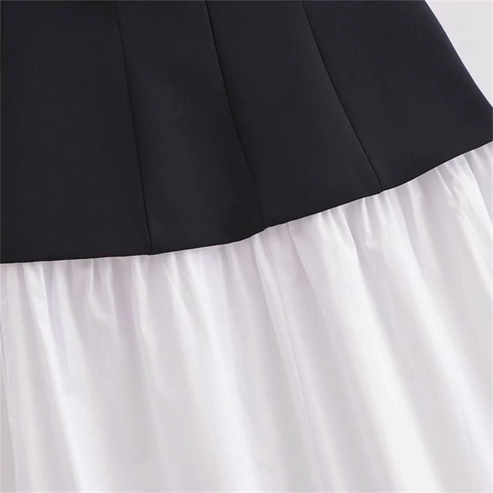 Trägerloses, schulterfreies Patchwork-Kleid für Damen mit plissierten Verzierungen für das neue Damenkleid im Frühling und Sommer