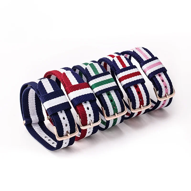 حزام ساعة من النايلون للتسلق للرجال والنساء لساعة DW Daniel Wellington من القماش الصلب المقاوم للصدأ بإبزيم متعدد الألوان