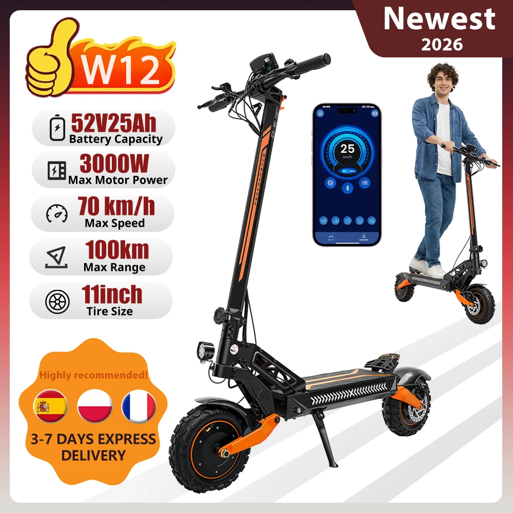 Trottinette électrique tout-terrain iScooter 11 pouces, double motorisation, 3000W, 25Ah, autonomie maximale 100 km, vitesse maximale 70 km/h, pliable.