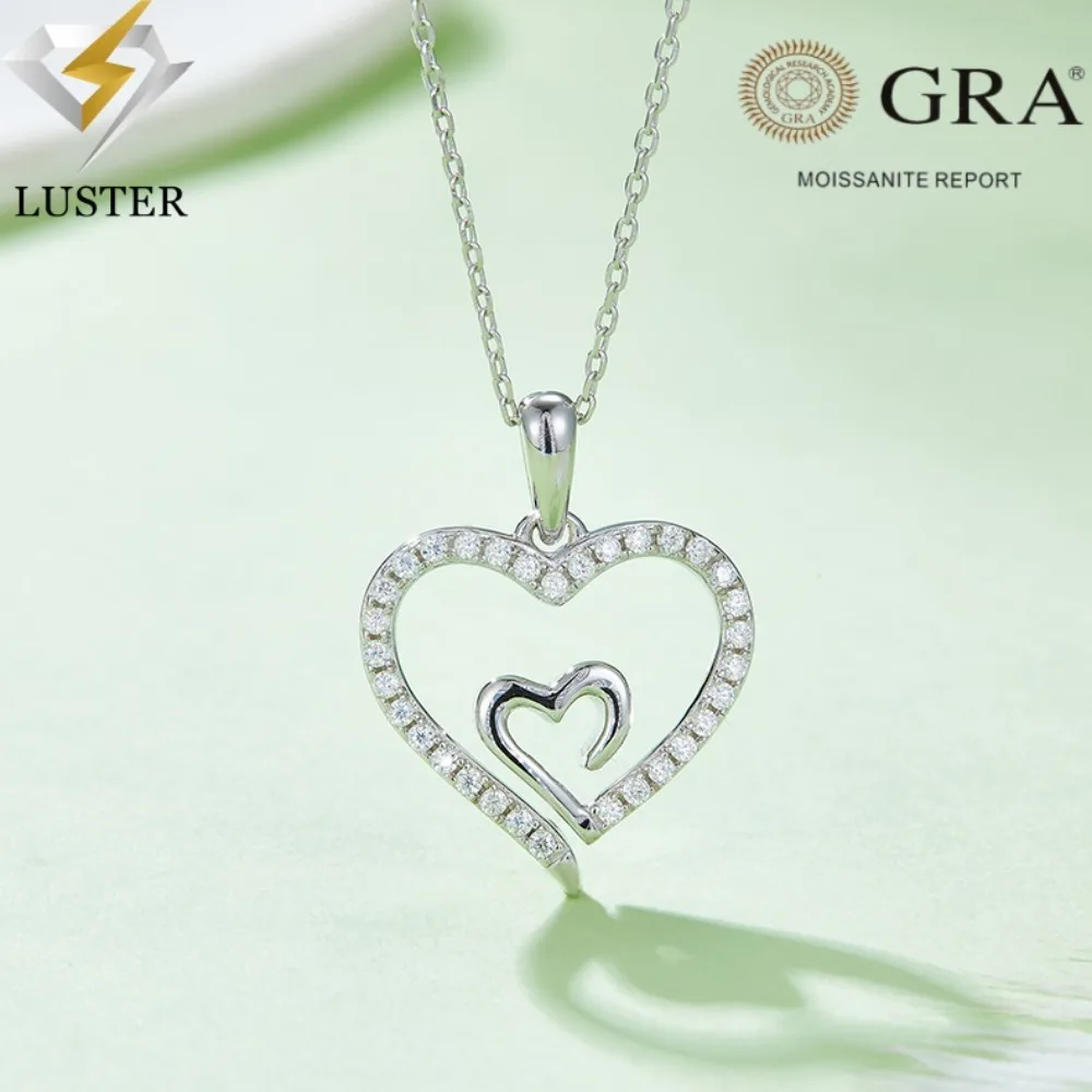 

LUSTER Moissanite Pendant Necklace D Color 925 Sterling Silver 18K White Gold Plated Diamond Test Passed Jewelry Gift for Women