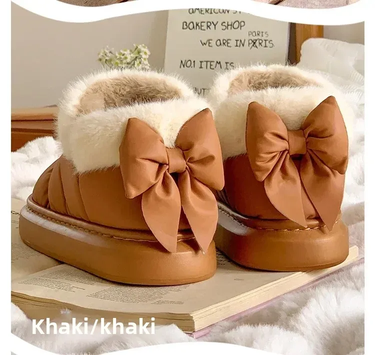 Niedliche warme Knöchelstiefel für Damen, Winter-Plüschschuhe mit Schleife, 2026 neue wasserdichte kurze Schneestiefel aus Daunenstoff. – Detail 12