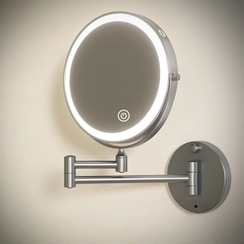 Folding Brass LED Cosmetic Mirror 3X:1X magnifying Mirror Gray Dressing Mirror 8 Inch Makeup Mirror Black Mirror For Restroom