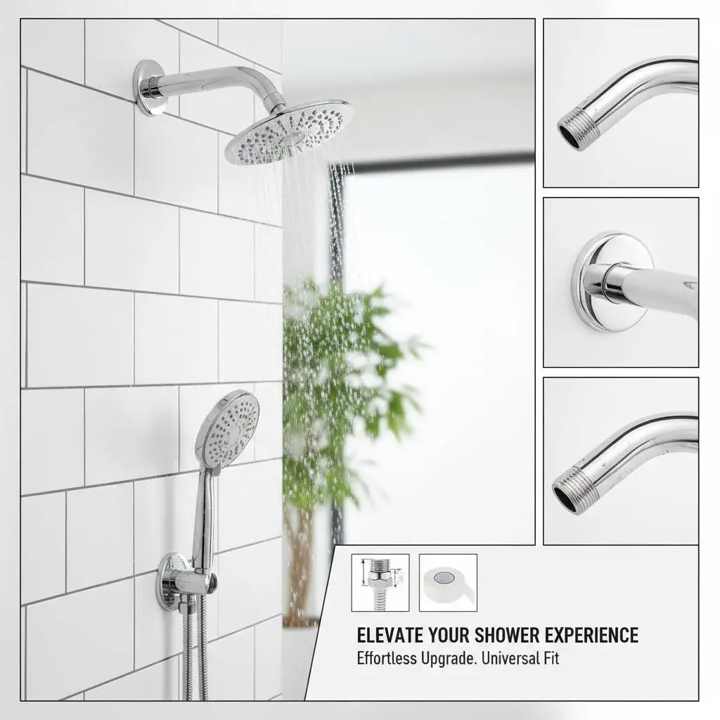 

Shower Head Extension Pipe 6 Inches For Bathroom Hotel Apartment Chrome Finish PTFE Tape G1/2 Universal Thread Connector F