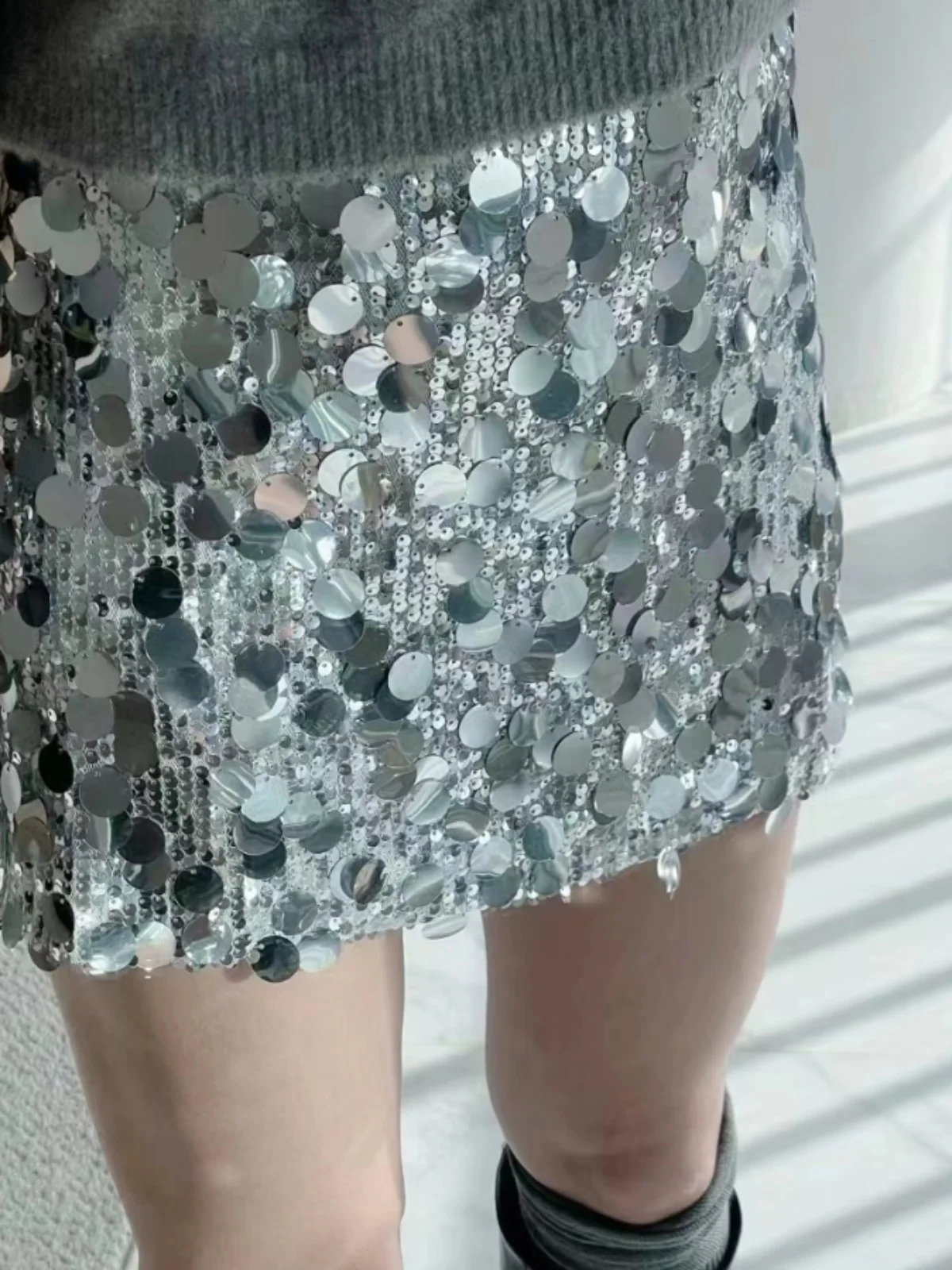 

iny Sequin Skirt High Waist ort Women's Skirts Spring Autumn New Arrival A-Line Silhouette Polyester Fiber