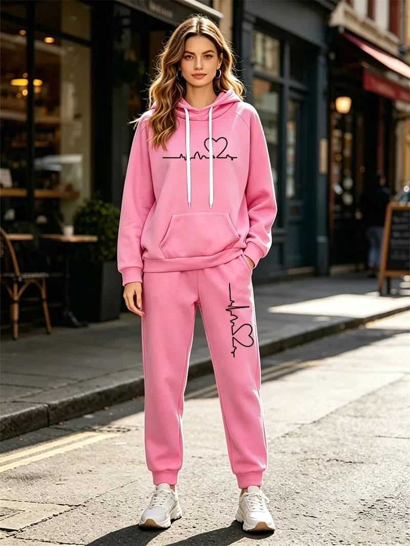 2026 Hot Sales Womens Pants Sets Autumn Winter Tracksuit Casual Hooded Sweatshirt Sweatpants 2 Pcs Suit Daily Clothing Outfits