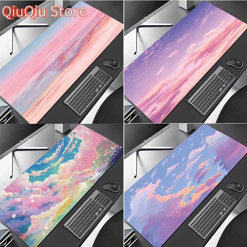 Pink XL Large Writing Desk Mats Blue Clouds Sky Laptop Mousepad Kawaii Mouse Pad Gaming Deskpad for Office Home Gamer
