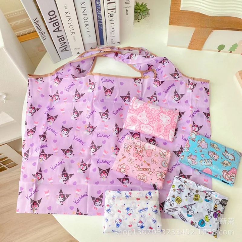 Kawaii Sanrio Hello Kitty MyMelody Kuromi Cinnamoroll Foldable Shopping Bag Portable Environmental Supermarket Large Storage Bag