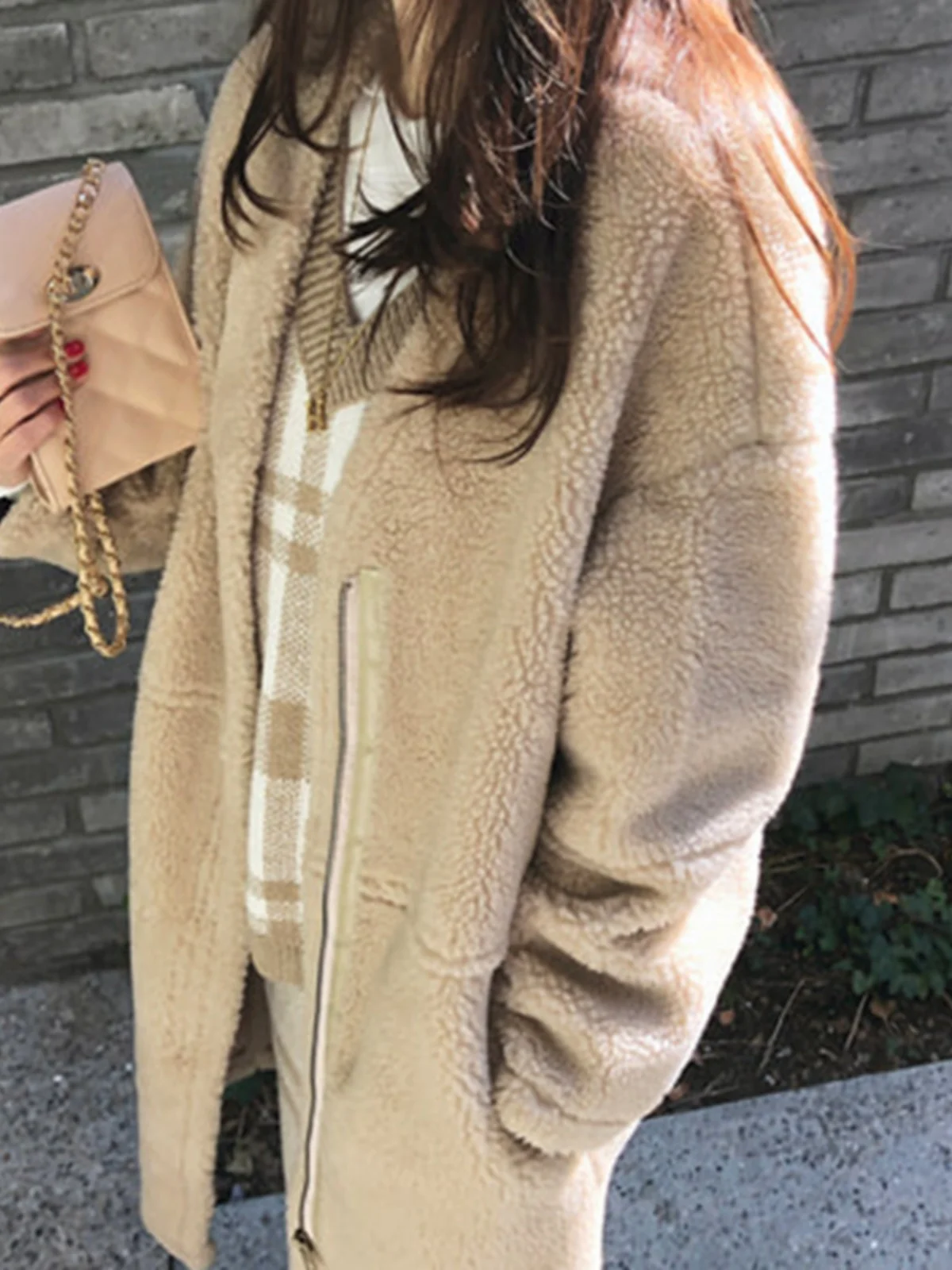 

D30 Женская винтажная шуба из овечьего меха, новая зимняя верхняя одежда, V-Ne, теплая, Thiened Street Sle, на молнии, Long Sve Midi Dr