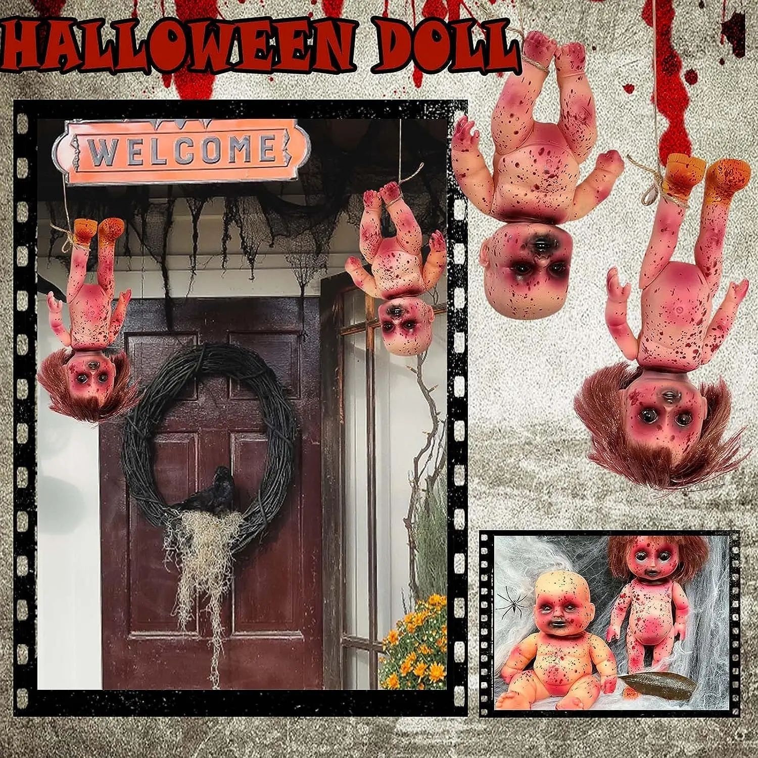 Boneca de sangue assustador para Halloween, Dia fantasma Renascimento, Zumbis, Bebê, Infantil, Material do terror, Festa assombrada, Decoração do lar, 2023, Novo