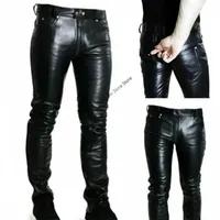 Mens Leather Pants 2025 New Solid Color PU Zipper Casual Leather Pants Streetwear Men Fashion Full Length Trpisers Masculina