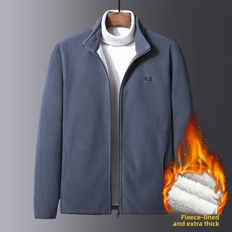 

Утепленный флисовый кардиган с воротником-стойкой, из овечьего вельвета, теплый зимний мужской верхний слой одежды, повседневный прямой крой, молодежный стиль