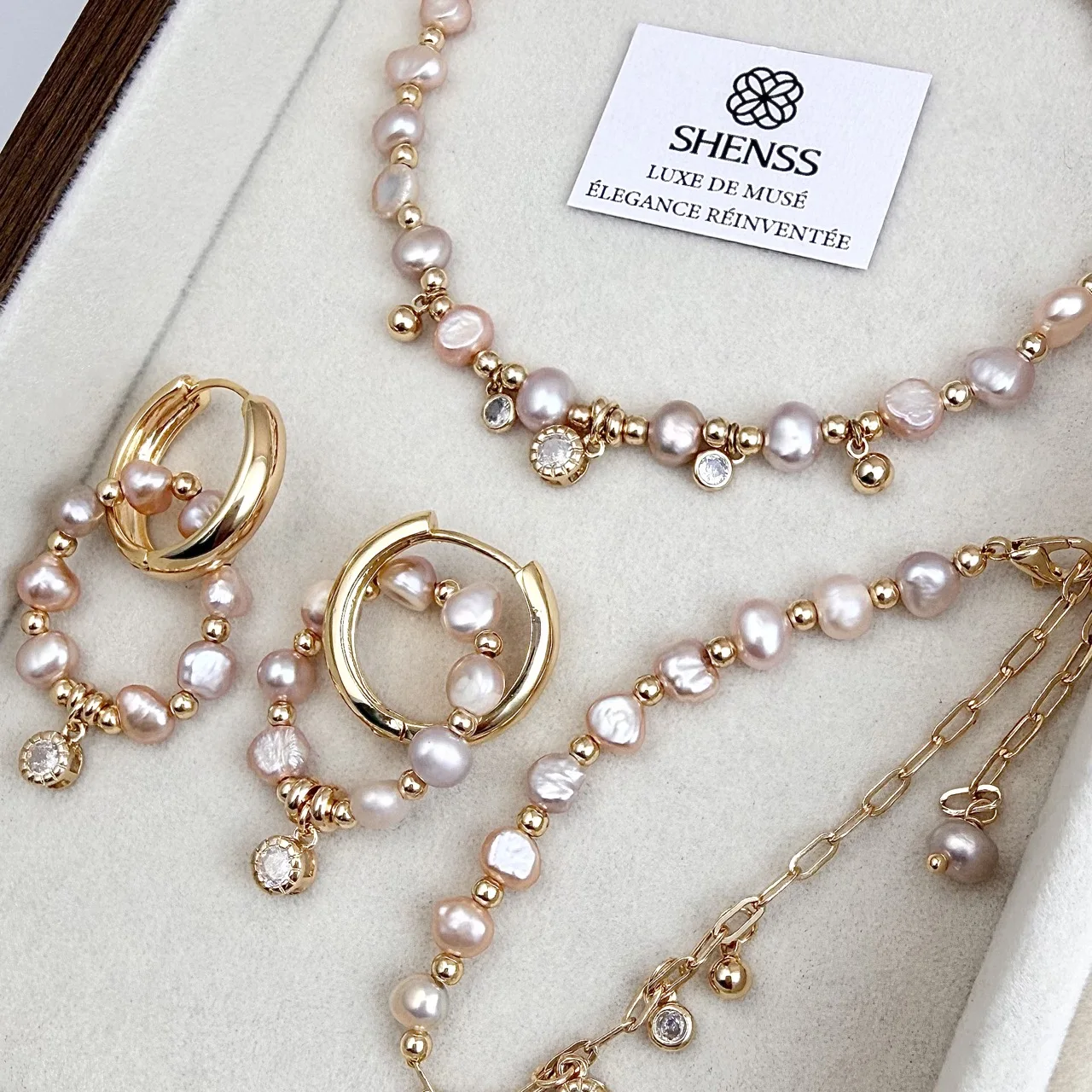 Natural Baroque Pearl Necklace Bracelet Earrings Set Minimalist Luxury High-End Gentle Temperament Versatile Jewelry Set