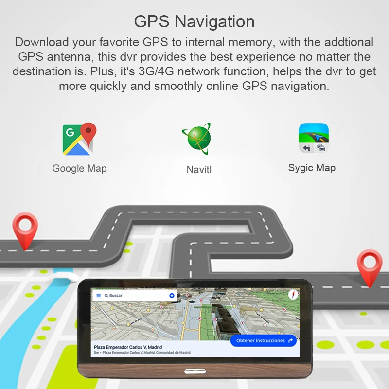 8 Inch 4G Vehicle GPS Navigation Android Dashboard Dash Camera DVR Loop recording 1080P WiFi Registrator Car Navigator Free Maps