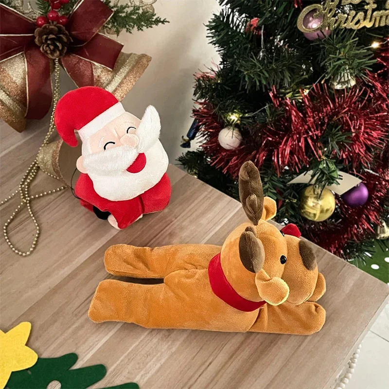 Bracciale con zampa di Babbo Natale indossabile, bambola da polso con renna di alce in peluche per bomboniere di Natale, regalo di Natale per bambini
