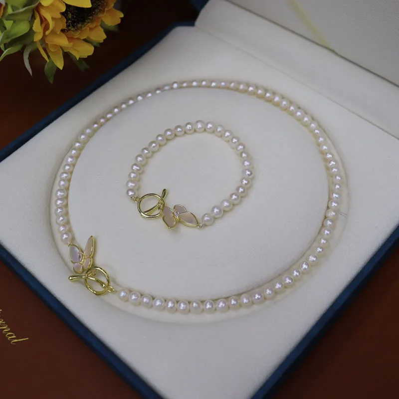 Natural 5-6mm & 7-8mm freshwater pearl female summer Korean version with butterfly OT buckle niche design sense fashion simple