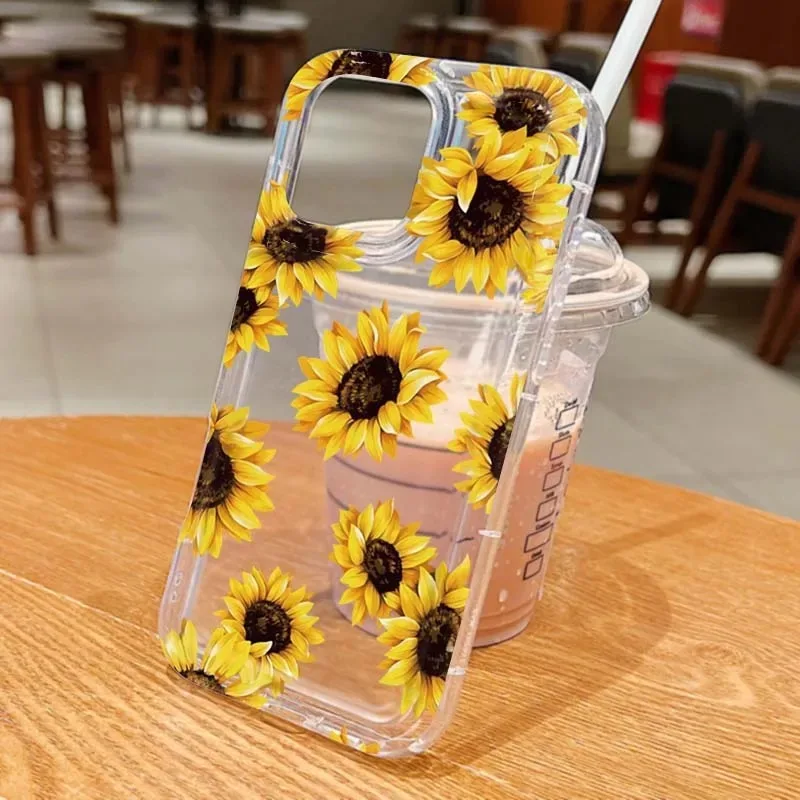 

Sunflower Warm Color Style Clear Phone Case For iPhone 11 12 13 14 15 16 Pro Max 16E XR X XS Max 7 8 Plus SE2 SE3 Phone Cover