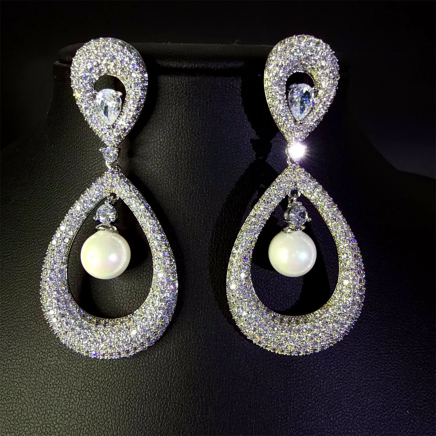 

zircon shiny earrings for women jewelry for dinner party gala event silver gold color elegant dangling earrings